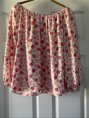 Ann Taylor Pink Floral Off-Shoulder Blouse